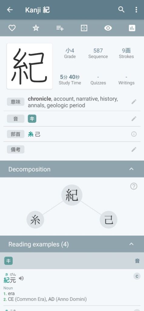 The Kanji for chronicle.